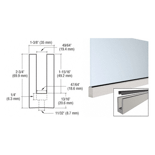 Mill Aluminum 120" Small Profile Windscreen Base Shoe for 3/8" or 1/2" Glass - With Drilled Holes