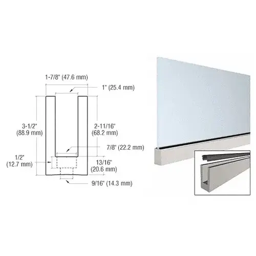 Mill Aluminum 120" Small Profile Windscreen Base Shoe for 3/4" Glass - With Drilled Holes