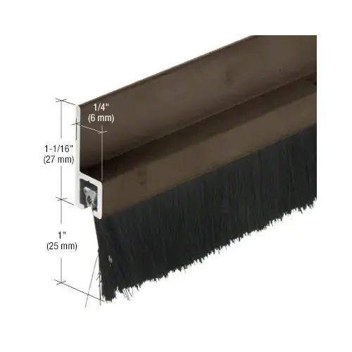 96" Extruded Dark Bronze Anodized Brush Door Sweep with 1" Nylon Bristle