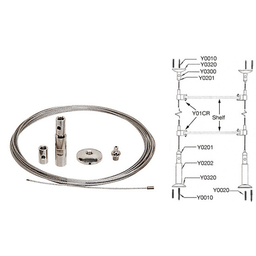 Floor to Ceiling Cable Kit for 1/4" to 3/8" Glass Polished Nickel