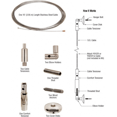 Wall Mounted Vertical Cable System Kit Polished Nickel
