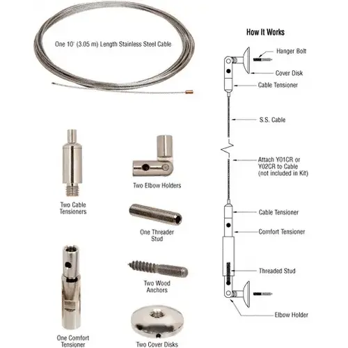 CRL Y0002CR Wall Mounted Vertical Cable System Kit Polished Nickel