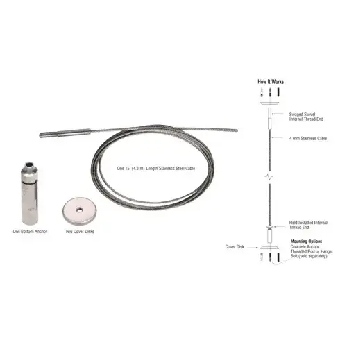 Floor-to-Ceiling Cable Kit for 3/8" to 1/2" Glass Polished Nickel