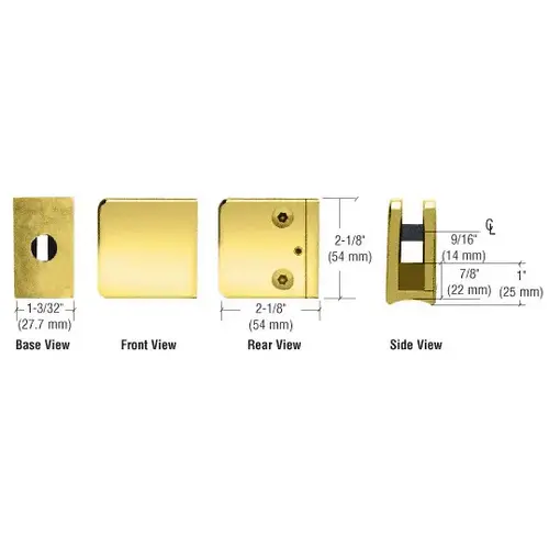 Polished Brass Z-Series Large Square Clamp for 3/8" Glass