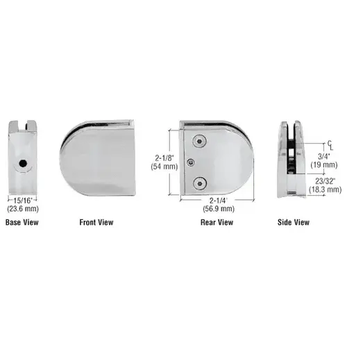 Brushed Stainless Z-Series Round Type 1-1/2" Radius Base Stainless Steel Clamp for 1/4" and 5/16" Glass