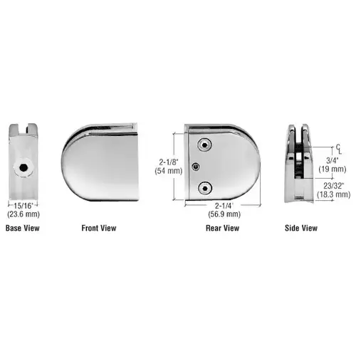 Polished Stainless Z-Series Round Type 1-1/2" Radius Base Stainless Steel Clamp for 1/4" and 5/16" Glass