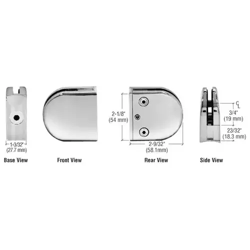 Polished Stainless Z-Series Round Type 1-1/2" Radius Base Stainless Steel Clamp for 3/8" Glass