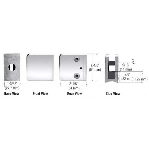 Polished Stainless Z-Series Large Square Glass Clamp for 3/8" Glass