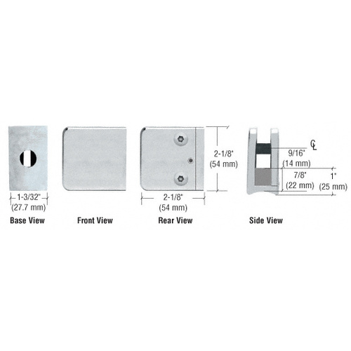 Satin Stainless Z-Series Large Square Glass Clamp for 3/8" Glass