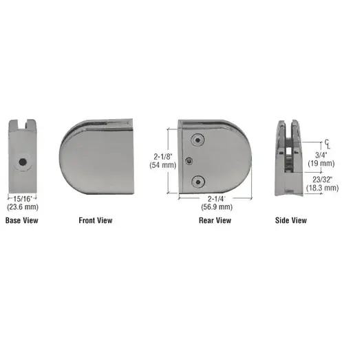 Brushed Nickel Z-Series Round Type 2" Radius Base Clamp for 1/4" and 5/16" Glass