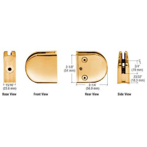 Gold Plated Z-Series Round Type 2" Radius Base Clamp for 1/4" and 5/16" Glass