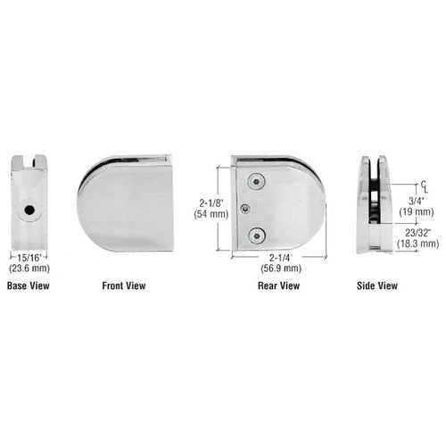 Satin Chrome Z-Series Round Type 2" Radius Base Clamp for 1/4" and 5/16" Glass