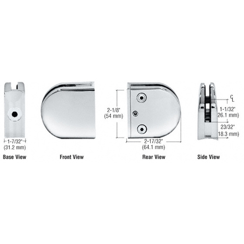 Chrome Z-Series Round Type 2" Radius Base Zinc Clamp for 1/2" Glass