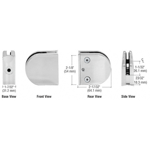 Satin Chrome Z-Series Round Type 2" Radius Base Zinc Clamp for 1/2" Glass