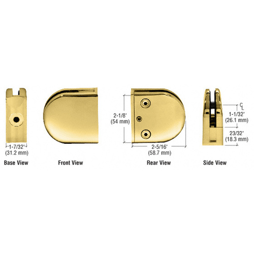 Polished Brass Z-Series Round Type Flat Base Zinc Clamp for 1/2" Glass