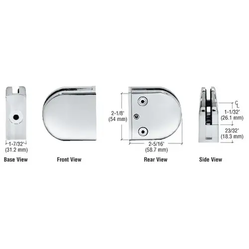 Chrome Z-Series Round Type Flat Base Zinc Clamp for 1/2" Glass