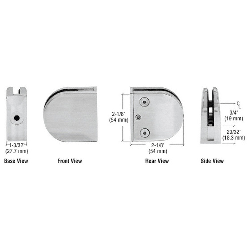 Brushed Stainless Z-Series Round Type Flat Base Stainless Steel Clamp for 3/8" Glass