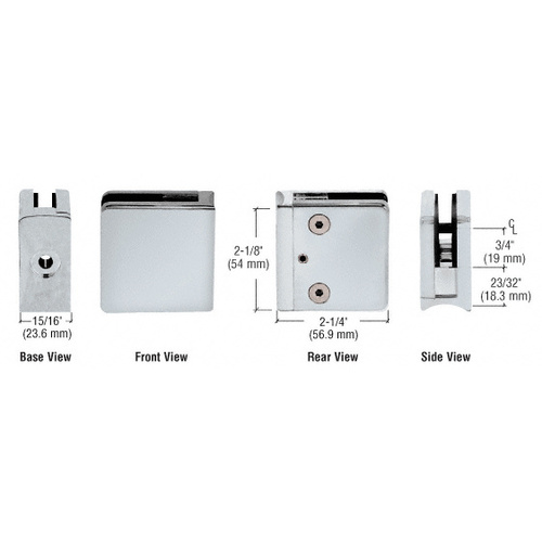 Satin Chrome Z-Series Square Type Radius Base Zinc Clamp for 1/4" and 5/16" Glass