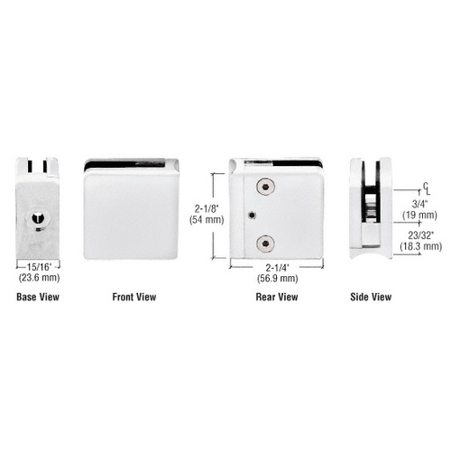 White Z-Series Square Type Radius Base Zinc Clamp for 1/4" and 5/16" Glass