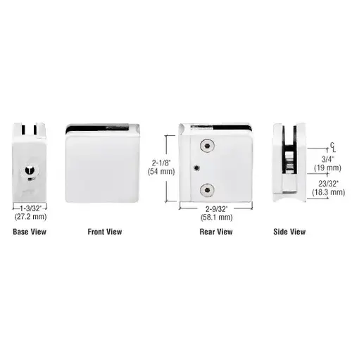 White Z-Series Square Type Radius Base Zinc Clamp for 3/8" Glass