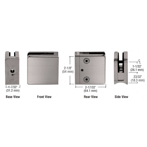 Brushed Nickel Z-Series Square Type Radius Base Zinc Clamp for 1/2" Glass