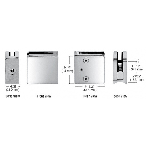 Chrome Z-Series Square Type Radius Base Zinc Clamp for 1/2" Glass