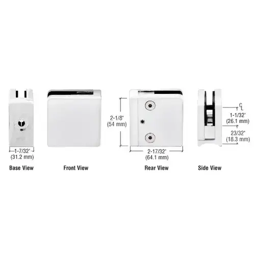 White Z-Series Square Type Radius Base Zinc Clamp for 1/2" Glass