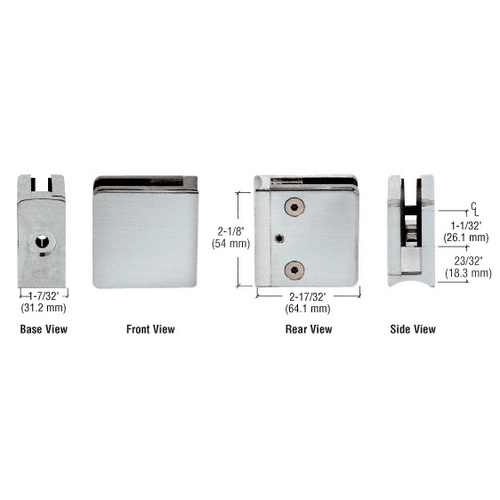 Brushed Stainless Z-Series Square Type Radius Base Stainless Steel Clamp for 1/2" Glass