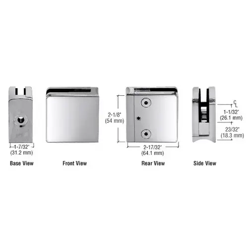 Polished Stainless Z-Series Square Type Radius Base Stainless Steel Clamp for 1/2" Glass