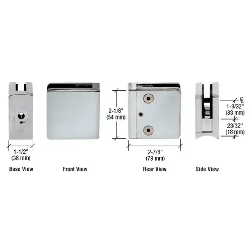 316 Brushed Stainless Z-Series Radius Surface Mount Square Type Glass Clamps for 3/4" (19 mm) Glass