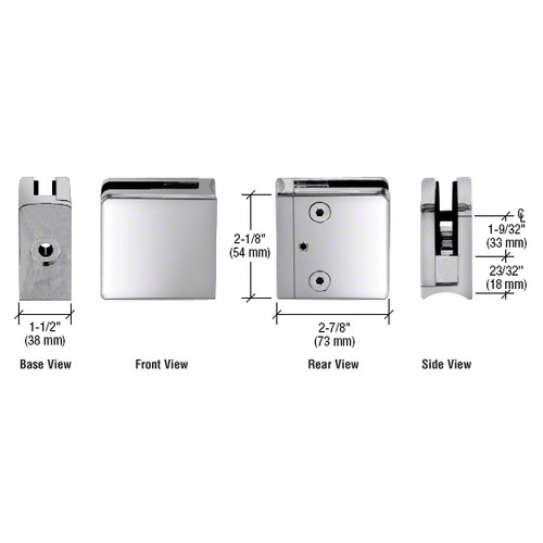 316 Polished Stainless Z-Series Radius Surface Mount Square Type Glass Clamps for 3/4" (19 mm) Glass