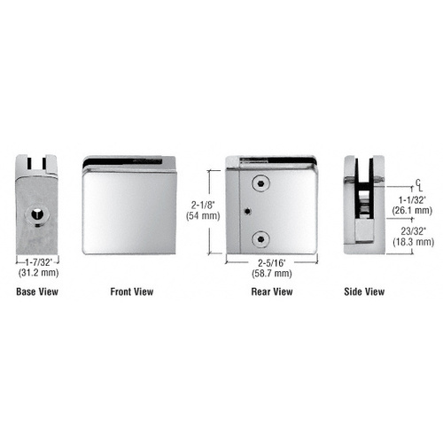 Chrome Z-Series Square Type Flat Base Zinc Clamp for 1/2" Glass