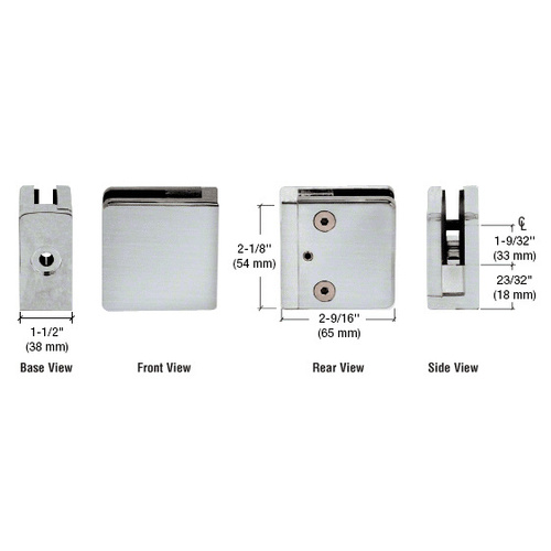 CRL Z934BS 316 Brushed Stainless Z-Series Flat Surface Mount Square Type Glass Clamps for 3/4" Glass