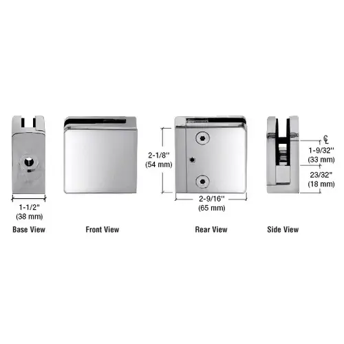 316 Polished Stainless Z-Series Flat Surface Mount Square Type Glass Clamps for 3/4" Glass