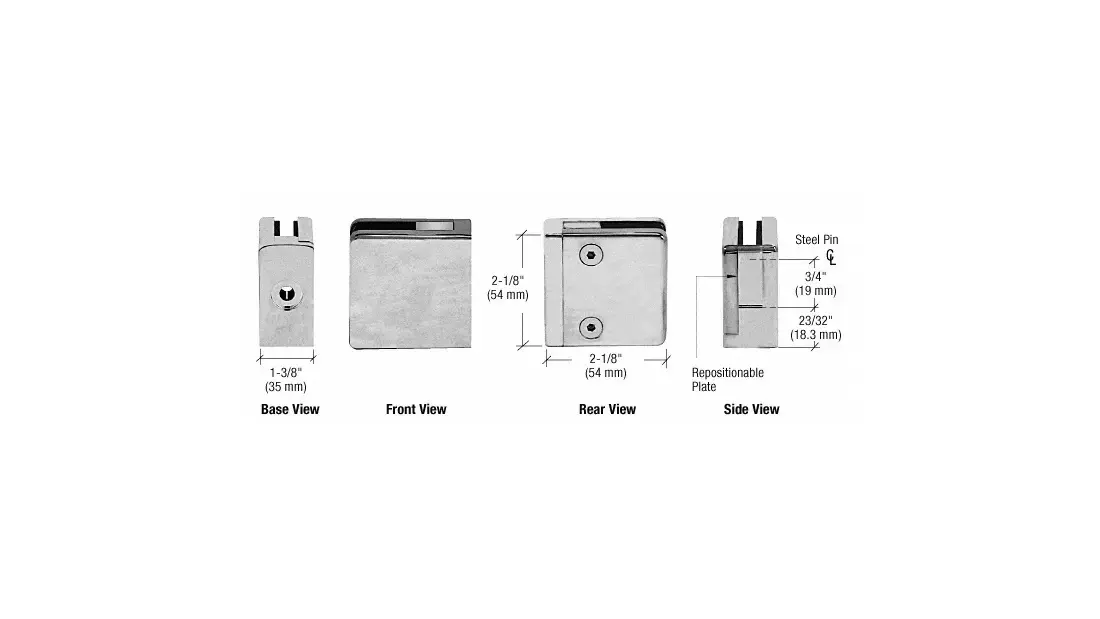 CRL Z-Series Satin Chrome Glass Clamp For 1/2" Glass - Square Flat Base Zinc Construction