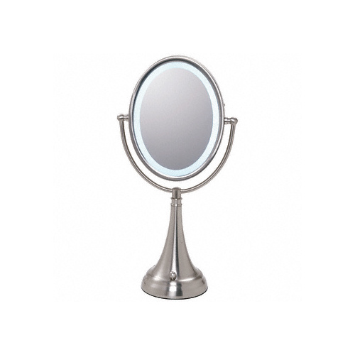 CRL ZLEDV410 Pedestal Oval Mirror with LED Surround Light Brushed Nickel