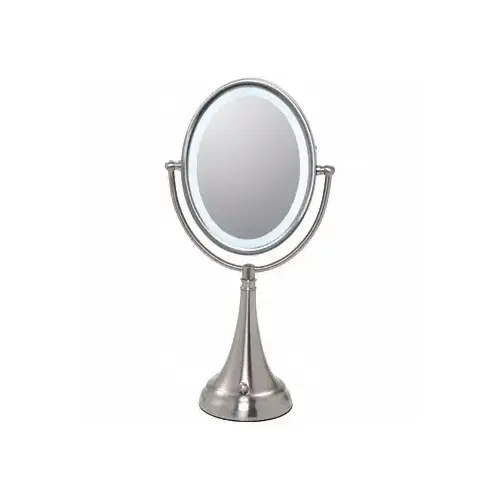 Pedestal Oval Mirror with LED Surround Light Brushed Nickel