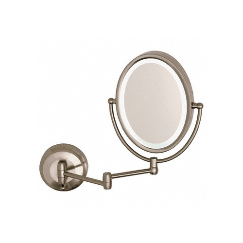 Wall Mount Dual Arm Oval Mirror with LED Surround Light Brushed Nickel