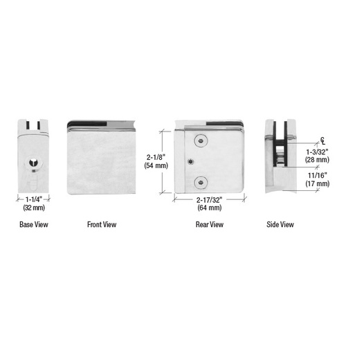 316 Brushed Stainless Radius Base Clamp for 1/2" and 9/16" Glass