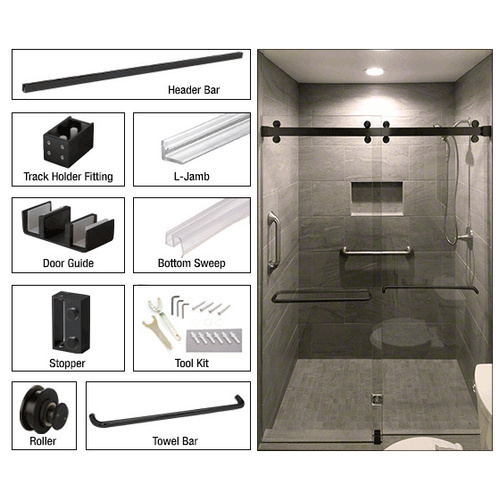 Matte Black Deluxe 180 Degree Cambridge Series Two Door Bypass Sliding Shower Door System