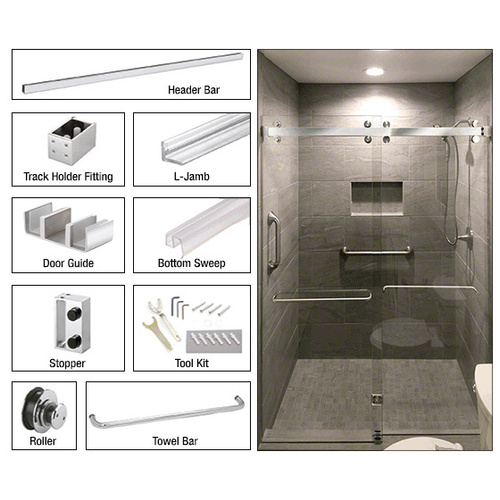 Polished Stainless Steel Deluxe 180 Degree Cambridge Series Two Door Bypass Sliding Shower Door System