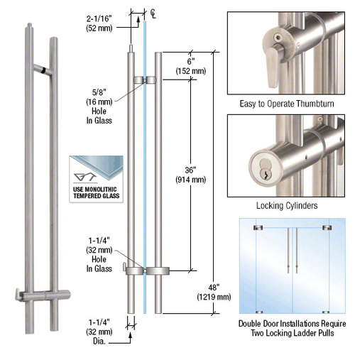 316 Brushed Stainless 48" Upwards Locking Ladder Pull