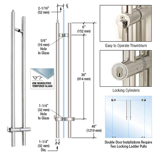 316 Polished Stainless 48" Upwards Locking Ladder Pull