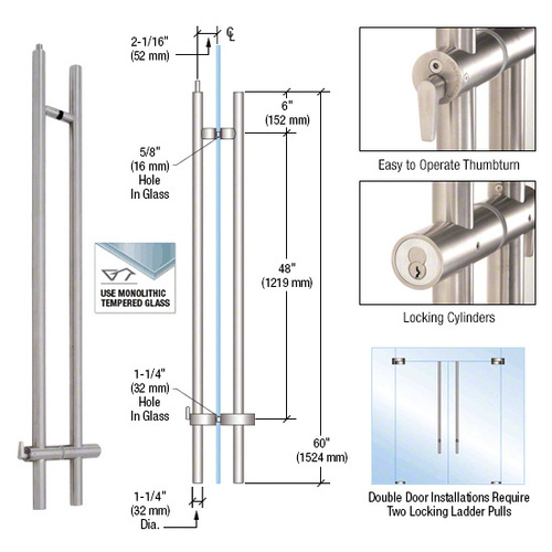 316 Brushed Stainless 60" Upwards Locking Ladder Pull