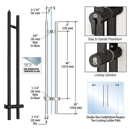 Matte Black 60" Upwards Locking Ladder Pull