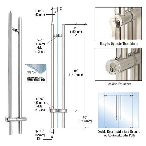 316 Polished Stainless 60" Upwards Locking Ladder Pull