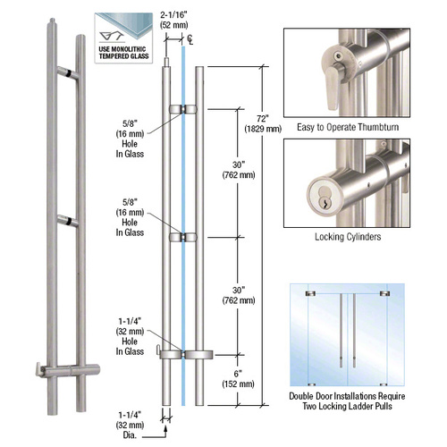 316 Brushed Stainless 72" Upwards Locking Ladder Pull