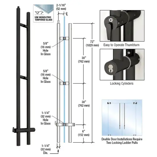 Matte Black 72" Upwards Locking Ladder Pull