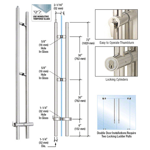 316 Polished Stainless 72" Upwards Locking Ladder Pull