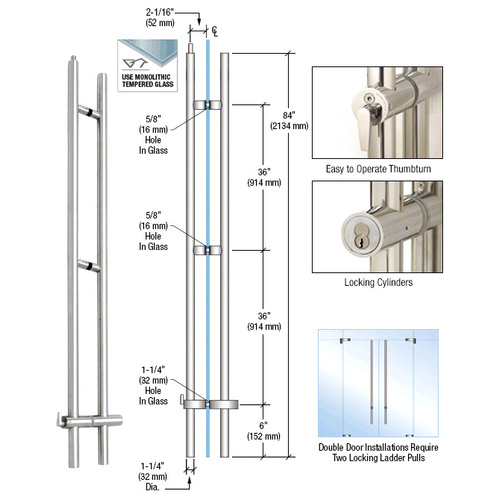 316 Polished Stainless 84" Upwards Locking Ladder Pull